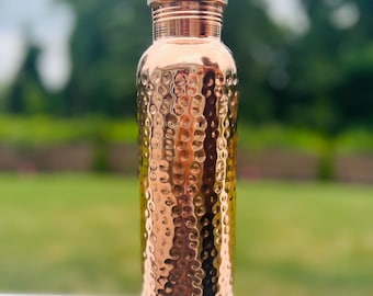 Handcrafted Hammered Copper Water Bottle – Ayurvedic Health, 1 Liter