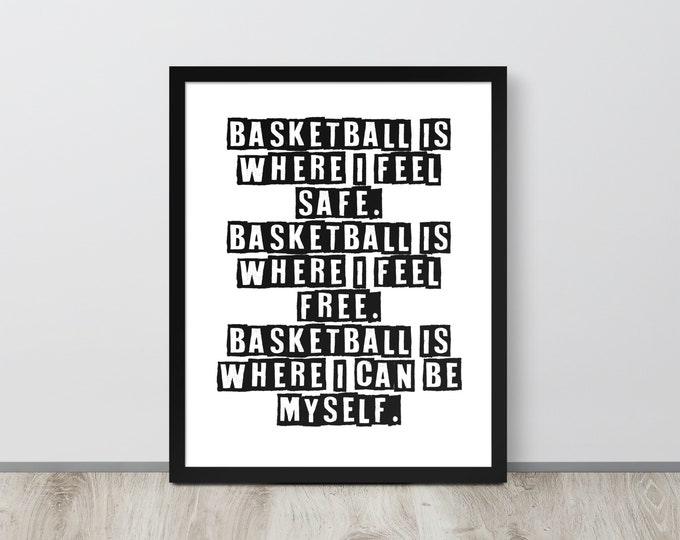 Basketbalmuurkunst, basketbalmuurdecor, NBA-geïnspireerde posters met inspirerende citaten, kunstafdrukken in zwart-wit, tienerkamer