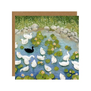 Carte postale Au bord du lac, carte Black Swan, art animaux de la forêt