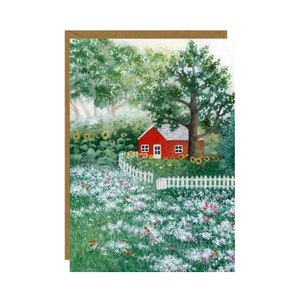 Carte postale jardin de tournesols, carte de printemps, slow life à la campagne