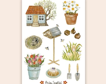 Early Spring Sticker Sheet, Planner stickers, Reading Journal Stickers, Scrapbook Stickers