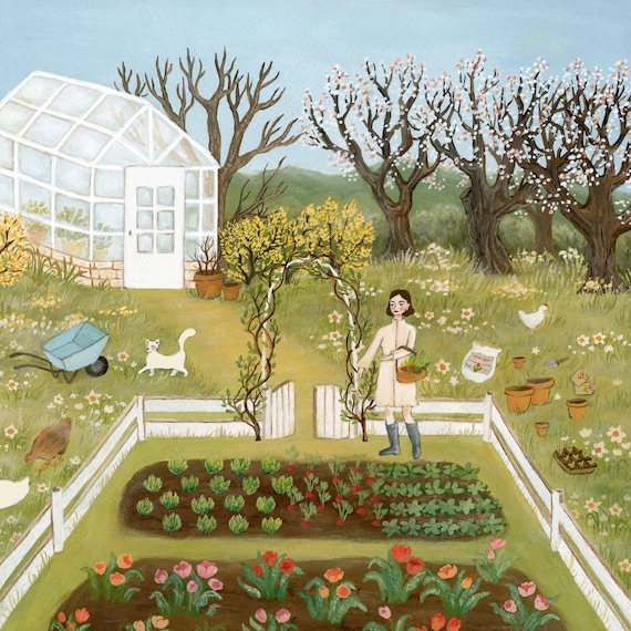 Spring Seedling Illustration, Cottagecore Art, Spring Artprint
