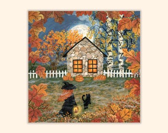 Coming Home Postcard, Full Moon Card, Halloween Mini Print