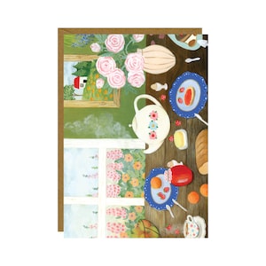 Carte postale Petit-déjeuner de juillet, Heure d'été douce, Carte Cottagecore
