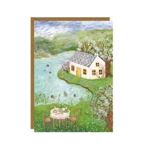 Carte postale Le retour de l'hirondelle, carte printanière, slow life à la campagne