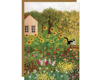 August Days Postcard / Greeting Card, Late Summer Art, Cottage Garden Mini Print