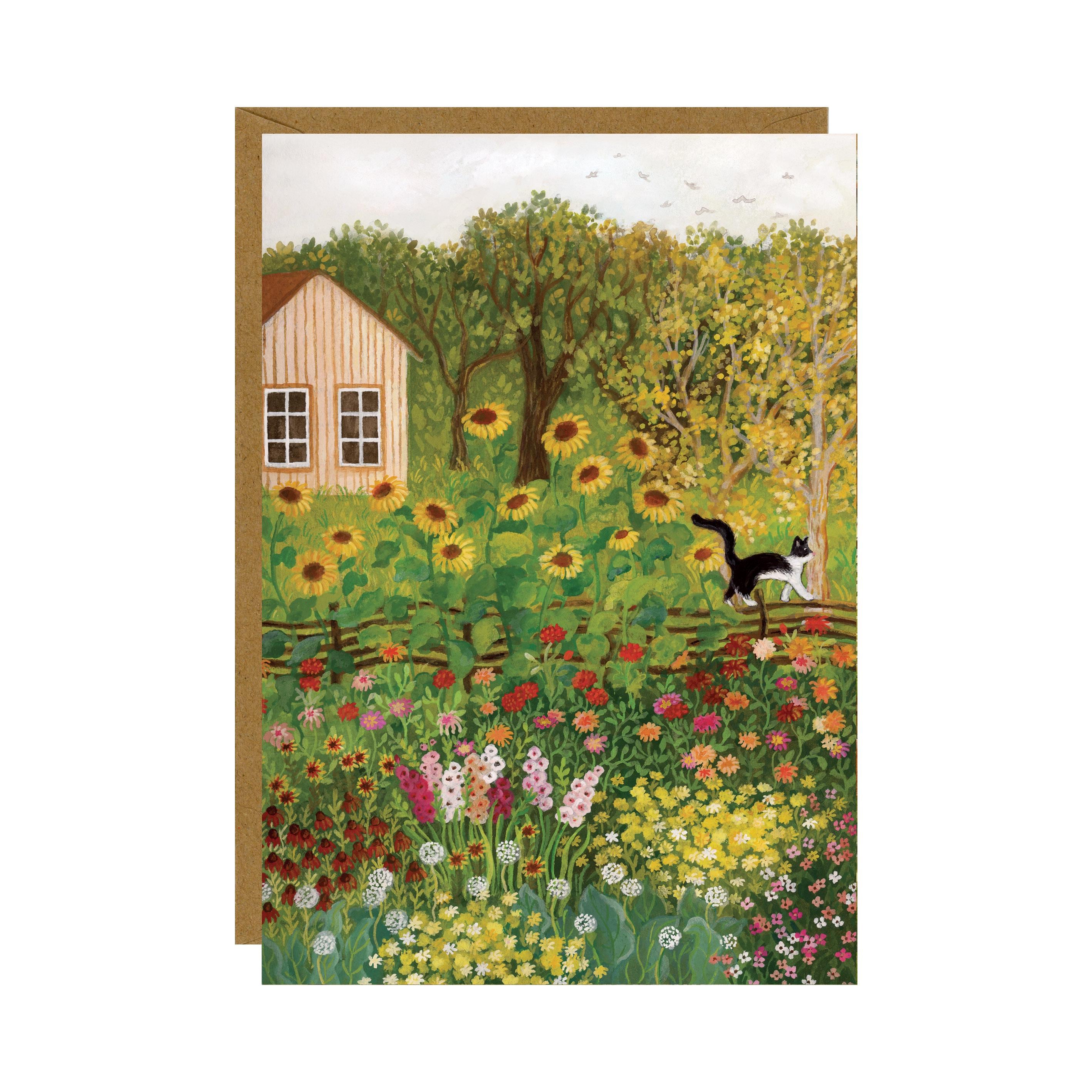 August Days Postcard / Greeting Card, Late Summer Art, Cottage Garden ...