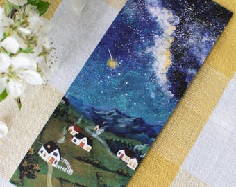 The Night of Falling Stars Bookmark, Seasonal Illustrated Art, Book Lovers Gift