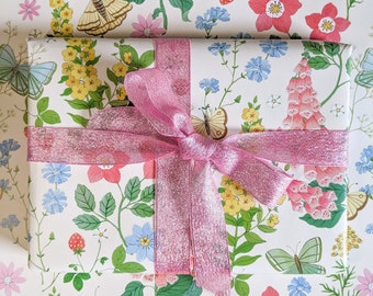 Wild Flowers Wrapping Paper, Floral Gift Wrap, Botanical Wrapping Paper, Butterflies Gift Wrap