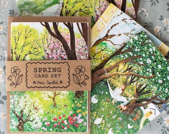 Spring Card Set, Cozy Cottagecore Greeting Cards, Seasonal Artworks