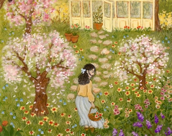 Soft Spring Illustration, Cottagecore Art, Greenhouse Painting