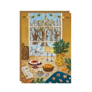 Poppy Seed Cake Postcard, Christmas Card, Cozy Window View Artwork