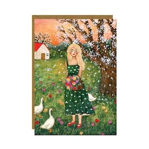 Carte postale Tulip Meadow, carte Cottagecore, art du verger en fleurs