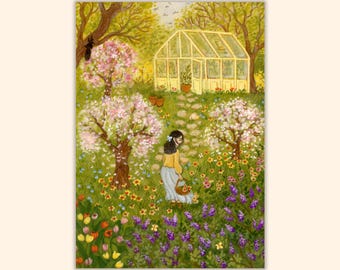 Soft Spring Postcard, Blooming Trees Mini Print