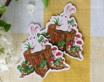 Spring Bunny Glossy Vinyl Sticker, Cozy Woodland Art