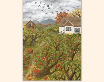 Fall Orchard Postcard, Autumnal Card