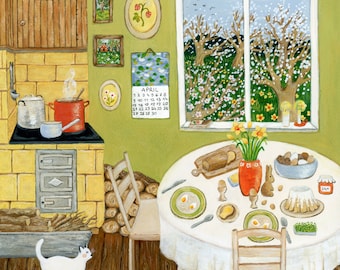 Easter Breakfast Illustration, Cottagecore Art, Spring Artprint