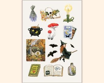 Witchy Things Postcard, Halloween Mini Print