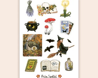 Witchy Things Sticker Sheet, Planner stickers, Reading Journal Stickers, Scrapbook Stickers