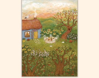 In The Orchard Postcard, Cozy Fall, Apple Trees Mini Print