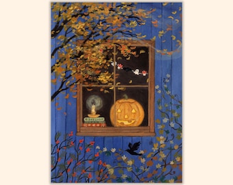 Ghost Garland Postcard, Cozy Window View Mini Print