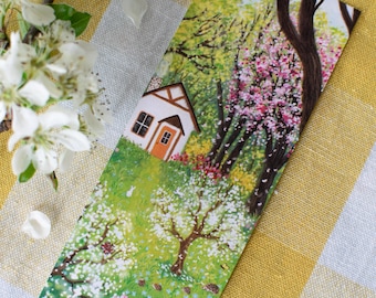 Among The Blooming Trees Bookmark, Seasonal Illustrated Art, Book Lovers Gift