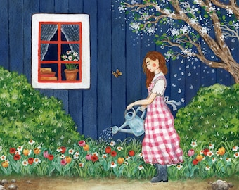 Cottage Window Illustration, Cottagecore Art, Garden Works Print