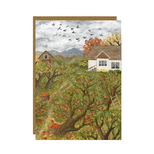 Herbst Obstgarten Postkarte, Herbstliche Karte, Apfelbäume Mini Druck