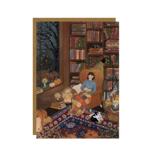 Il était une fois minuit morne, carte postale d'illustration, carte d'automne confortable, mini impression nuit d'automne