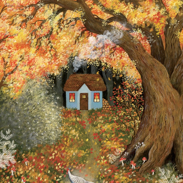 Silver Pheasant In Autumn Forest Illustration, Fall Season Wall Art, Autumn Foraging