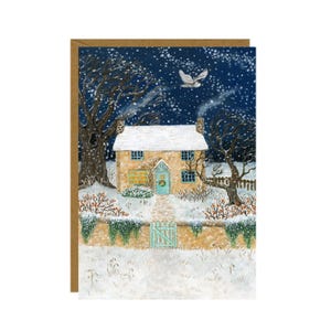 Rosehill Cottage Postcard, Christmas Card, Snowy Night Art