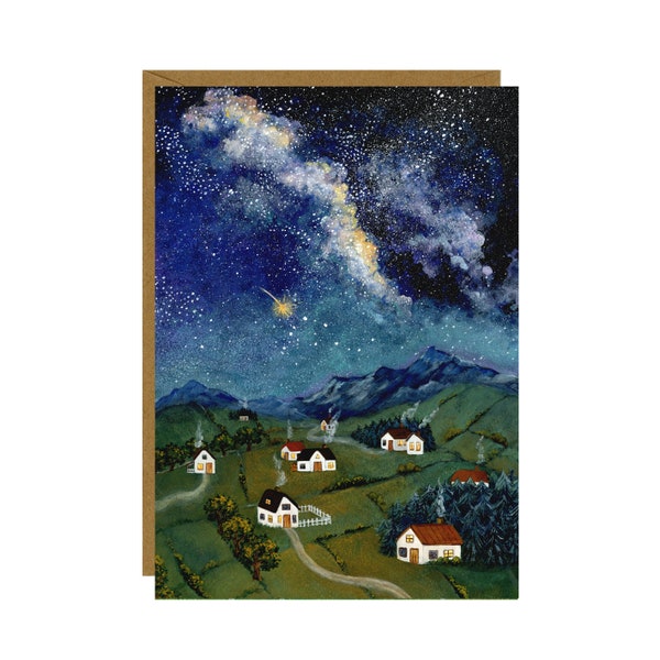 The Night Of Falling Stars Postcard, Stargazing Card, Starry Night On The Countryside