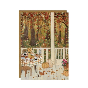 Cartolina per visitatori del bosco, cartolina autunnale per portico, mini stampa di animali del bosco