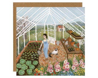 Spring Blooms Postcard, Greenhouse Card, Spring Garden Art