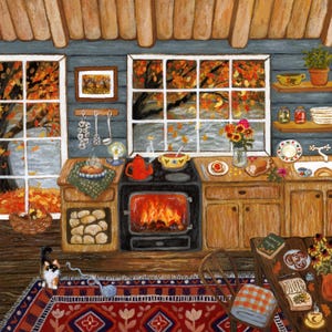 Afdrukbare kunst, illustratie kaneelbroodjes, gezellige herfstkeuken
