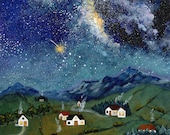 The Night of Falling Stars Illustration, Stargazing Art