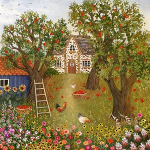 Illustration du jardin du cottage, art mural de la saison d'automne, période des récoltes à la campagne