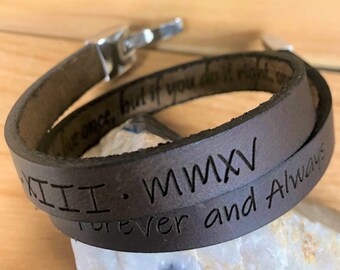Bracciale avvolgente in pelle inciso, chiusura personalizzata in acciaio inossidabile, polsino unisex