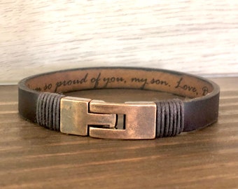 Pulsera de cuero personalizada, cierre de cobre grabado, joyería para hombre