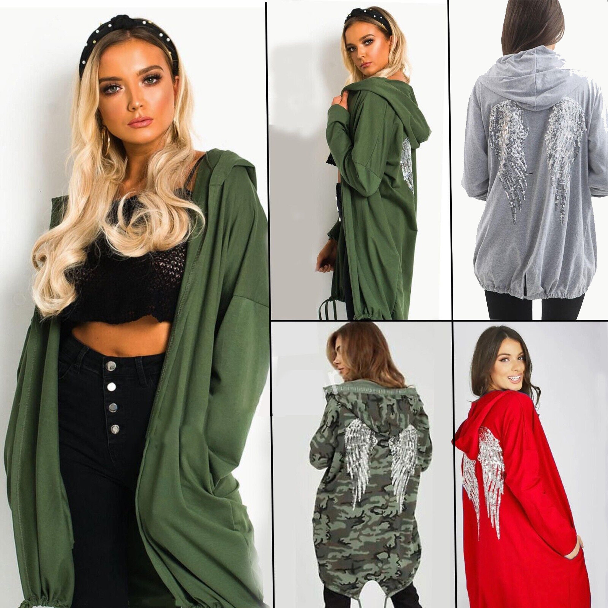 Women Sequin Angel Wings Back Over sized Hoodie Sweatshirt Jacket Coat Cardigan Etsy