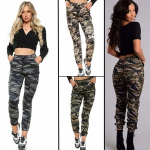 Double Denim Women's Cargo Jogger Casual Elastic High Waist Sweatpants Tapered Leg Fatigue Pants With 6 Pockets Scp 2049 Light Peach S