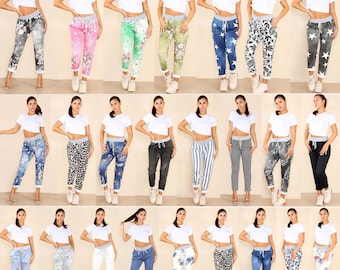 Ladies Floral Print Turn Up Trousers Summer Bottoms Women's Italian Jogger Pants
