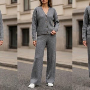 Ladies Wide Leg Knitted Cardigan Co-Ord Set Lounge wear Womens 2 Piece Tracksuit 8-16