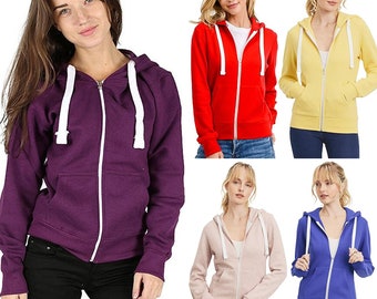 Ladies Plain Zip Up Plus Size Hoodie Womens Hooded Top Long Sleeves Front Pockets Soft Stretchable Comfortable Hoodie