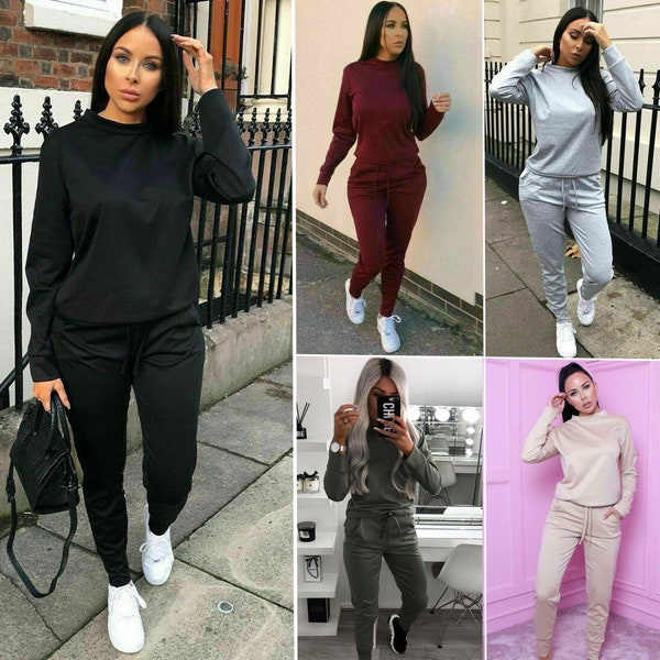 Ladies Long Sleeve Plain Lounge Wear Set Casual Comfy Two Piece Womens Tracksuit