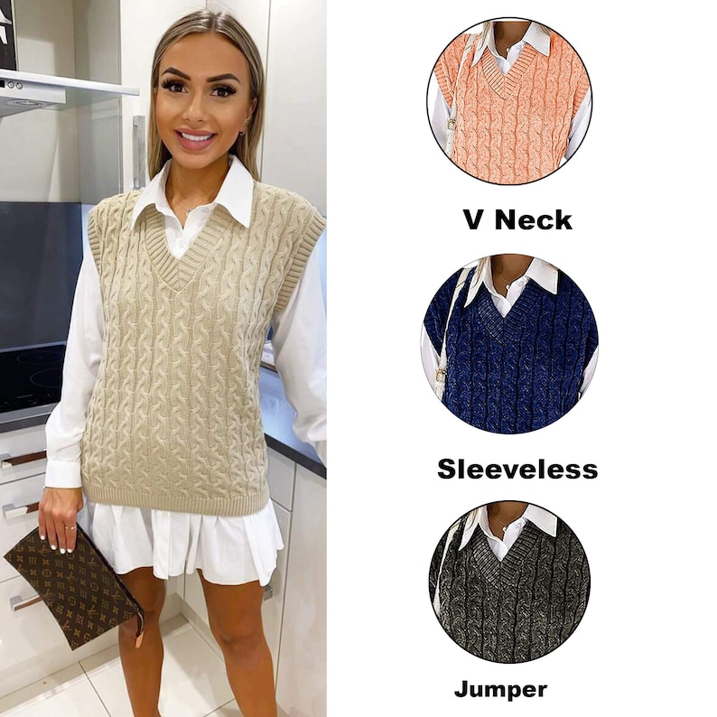 Denim Paneled Cable Knit Sleeveless Vest