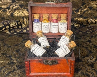 Apothecary Set of Dried Flower Bottles, Witchcraft Starter Kit, Witches Altar Chest, Witch Supplies, Wiccan Spellcasting Box, Witch gift