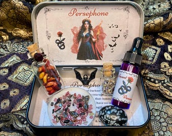 Goddess Persephone Altar Tin, Queen of the Underworld Shrine Kit, Persephone Decor, Witchcraft box, Goddess decor, Witch Gift, Pagan, Wicca