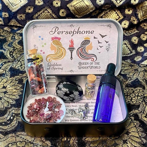 Goddess Persephone Altar Tin, Queen of the Underworld Shrine Kit, Persephone Decor, Witchcraft box, Goddess decor, Witch Gift, Pagan, Wicca