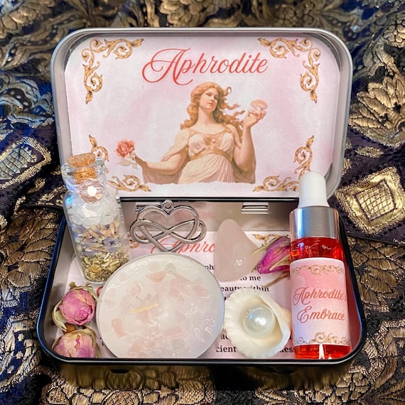 Aphrodite Altar Tin, Aphrodite Shrine, Goddess of Love & Beauty Offering, Greek Goddess decor, Witchcraft altar, Witch Gift, Venus, wicca